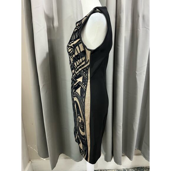 YIGAL AZROUEL Black and Nude Art Deco Velvet Sleeveless Designer Dress Sz 6 - Picture 10 of 14